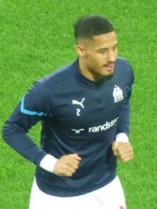 William Saliba lors du match Lens / Marseille, comptant pour la 22ème journée du championnat de France de Ligue, le 22 janvier 2022, au Stade Bollaert-Delelis de Lens.